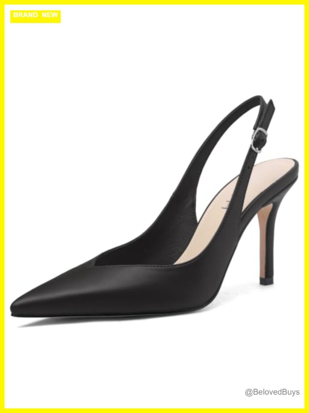 Pointed Toe Slingback Stiletto Heels Faux Leather Dress Pumps